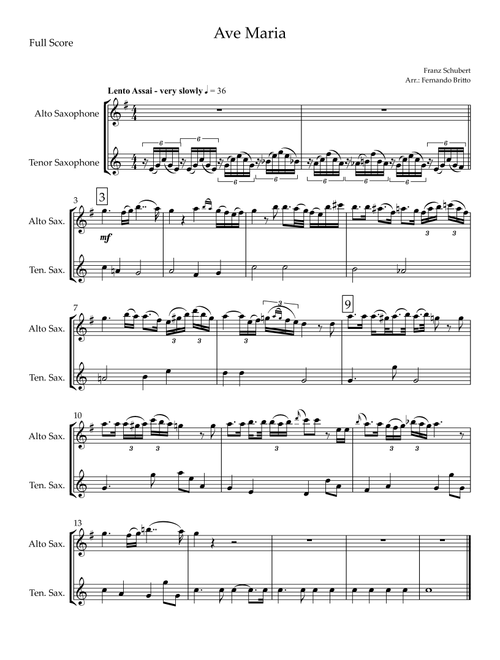 Ave Maria (Franz Schubert) for Alto Saxophone & Tenor Saxophone Duo (Arr. Fernando Britto) (Instrumental Duet)