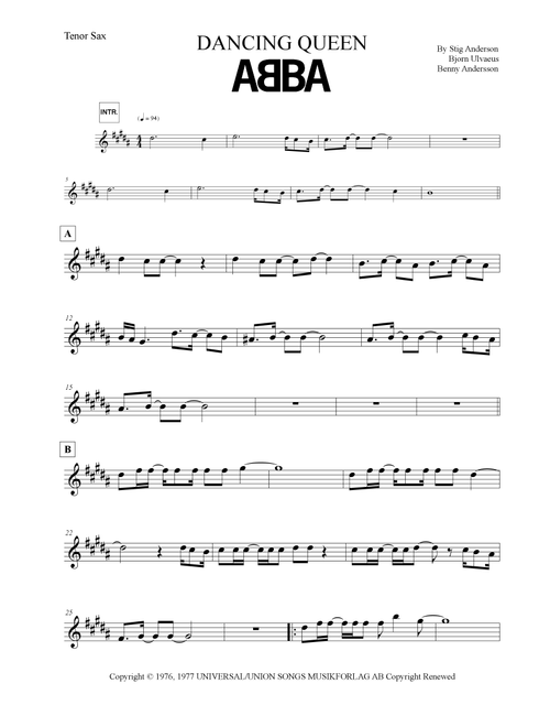 Dancing Queen (Arr. Leo Silva) - ABBA (Tenor Sax Solo)