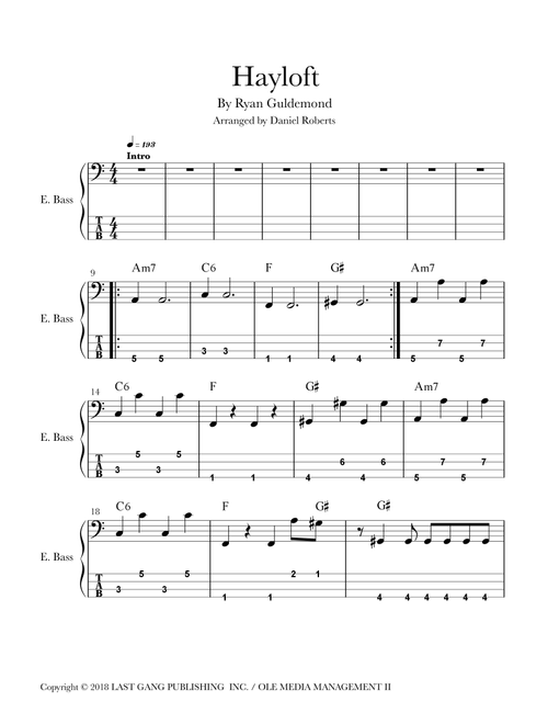 Hayloft (Arr. Daniel Roberts) - Ryan Guldemond (Bass Tab)