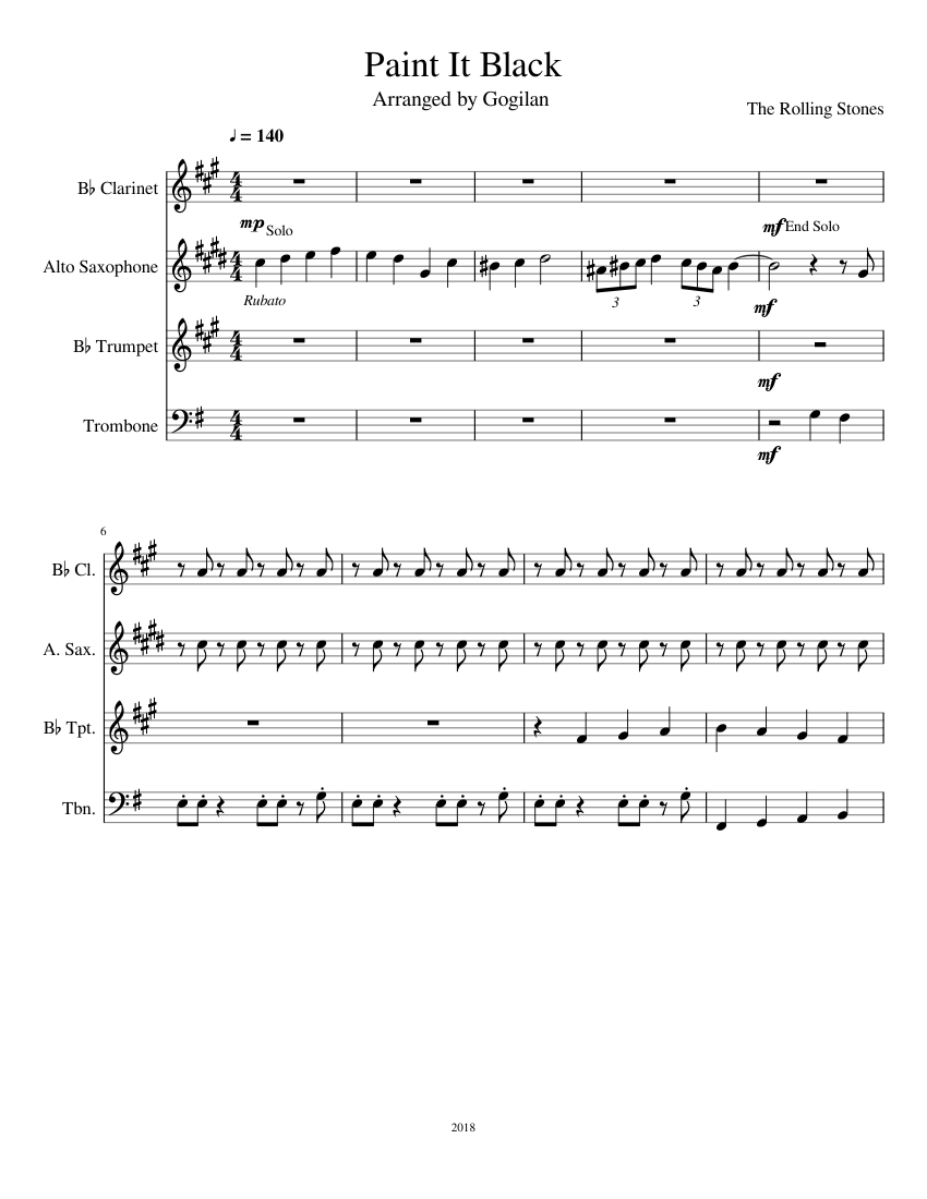 Paint It Black Sheet music for Trombone, in bflat, Saxophone