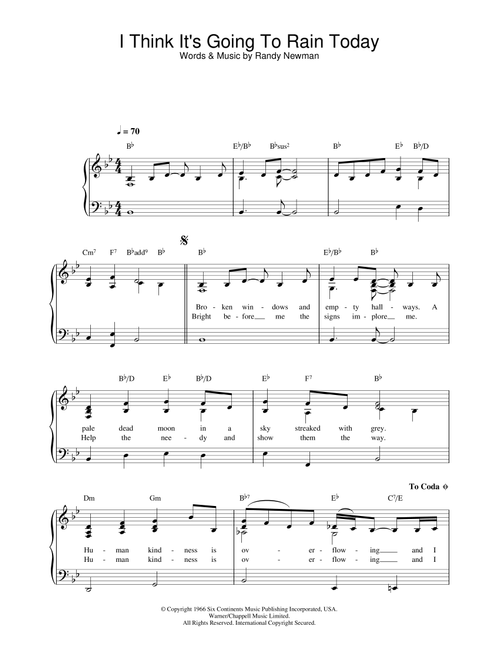 I Think It's Going To Rain Today - Katie Melua (Piano Solo)