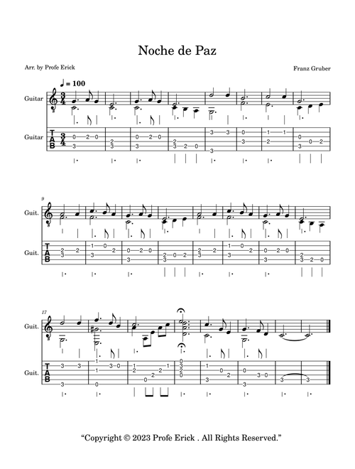 Noche de Paz (Arr. Profe Erick) - Franz Gruber (Easy Guitar with TAB)