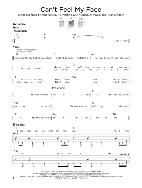 Can't Feel My Face - The Weeknd (Guitar Lead Sheet)