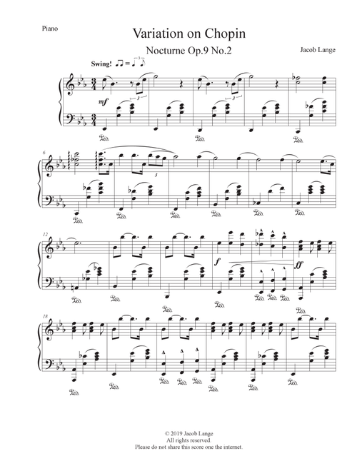 Variation on Chopin (Nocturne Op.9 No.2) (Arr. Jacob Lange) - F. Chopin (Piano Solo)