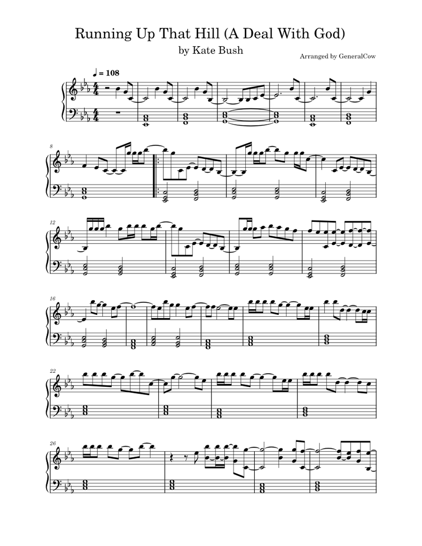 Running up that hill Kate Bush (Simple Piano Solo) Sheet music for