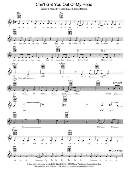 Can't Get You Out Of My Head - Kylie Minogue (Lead Sheet - Fake Book)