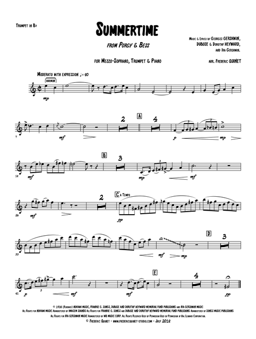Summertime (Arr. Frédéric Quinet) - Ira Gershwin, DuBose Heyward, Dorothy Heyward (Small Ensemble)