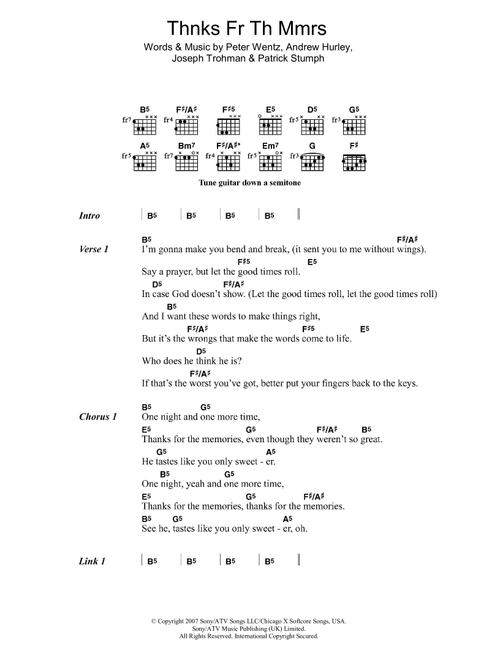 Thnks Fr Th Mmrs - Fall Out Boy (Guitar Chords-Lyrics)