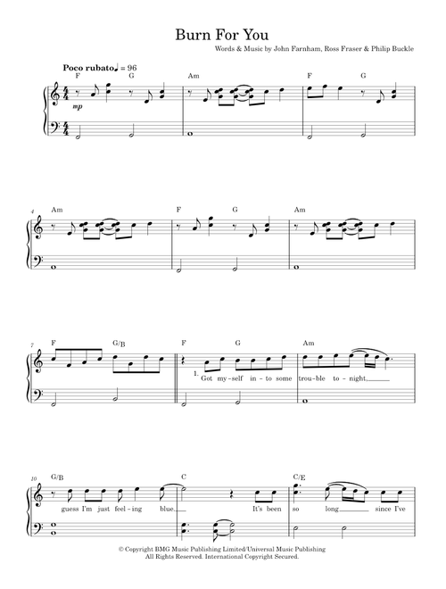 Burn for you - John Farnham (Easy Piano)