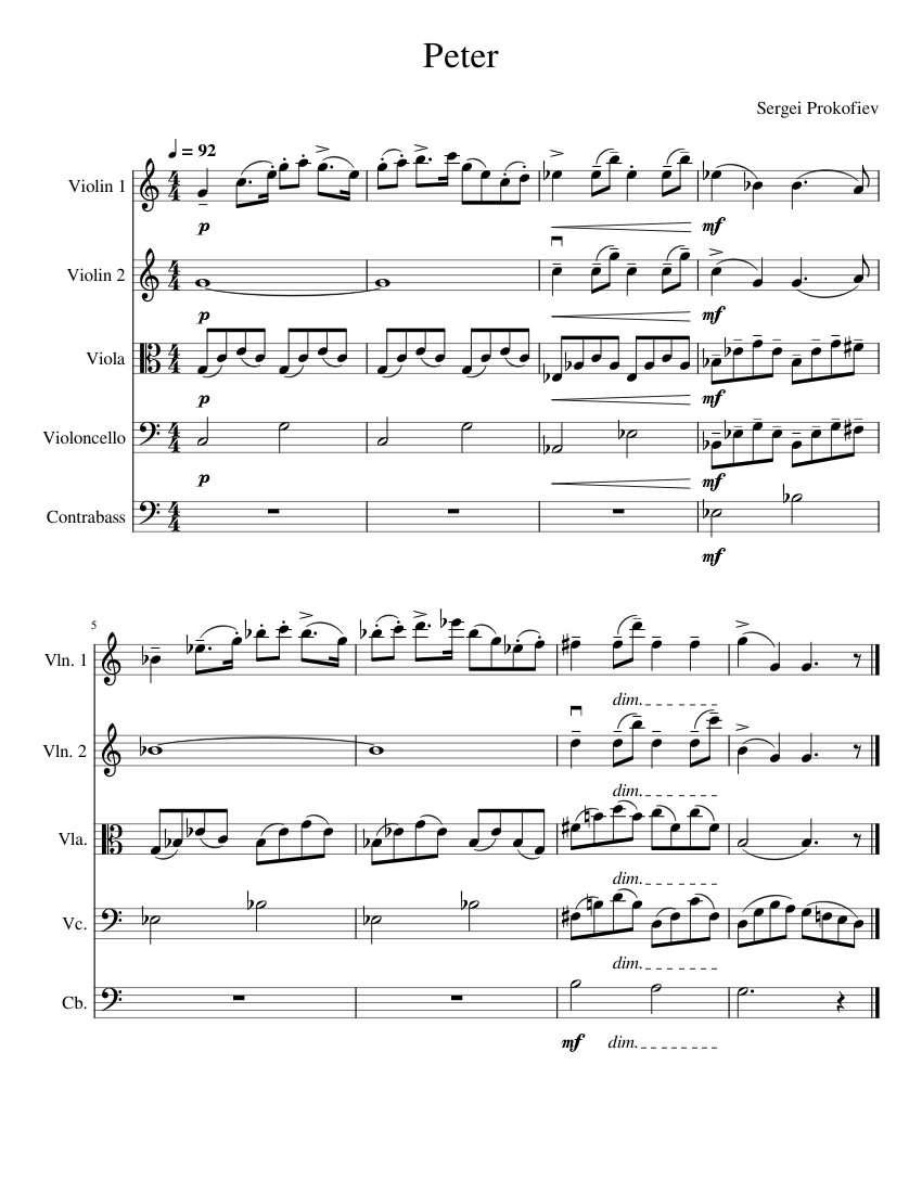 Peter and the Wolf, Op.67 – Sergei Prokofiev Sheet Music for