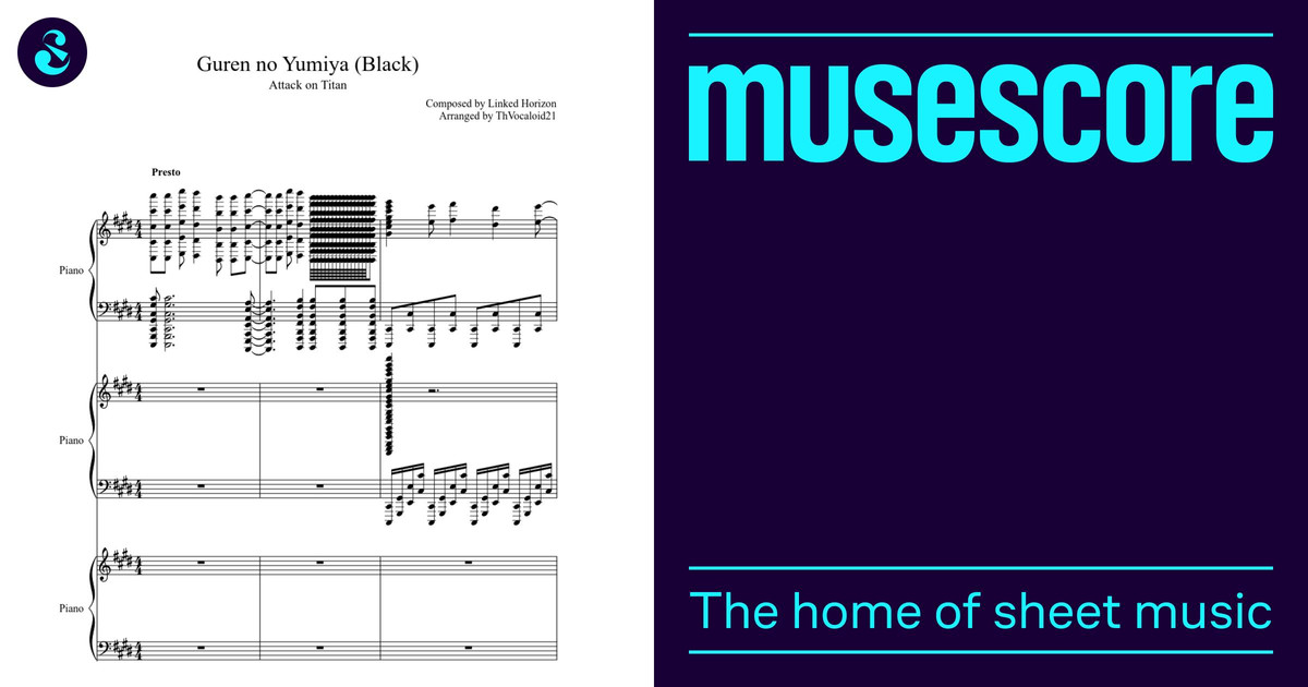 Attack on Titan OP - Guren no Yumiya (Black) Sheet Music for
