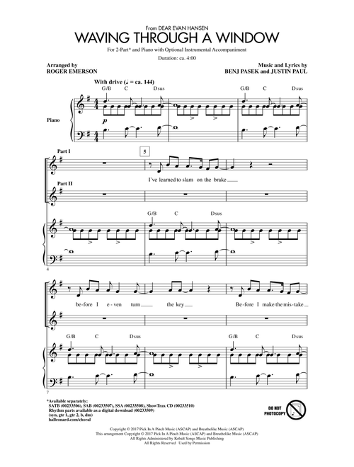Waving Through A Window (arr. Roger Emerson) - Pasek & Paul (Choral, 2-Part)