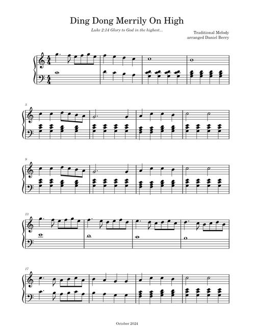 Ding Dong Merrily On High - Intermediate Piano Solo