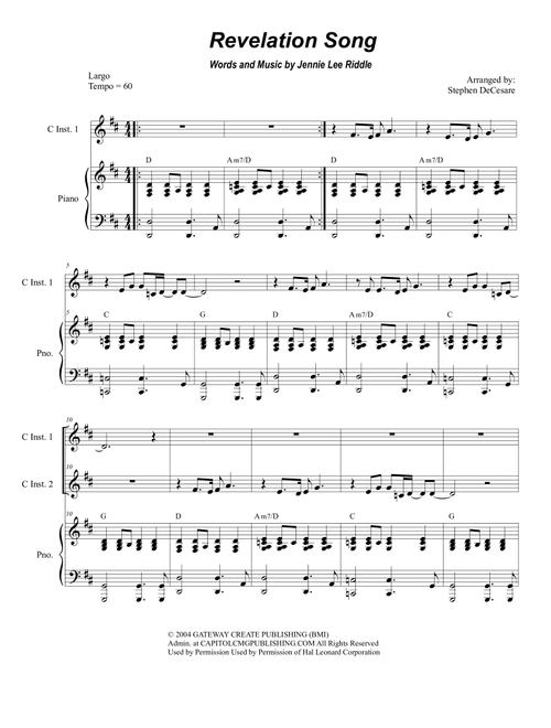 Revelation Song (Arr. Stephen DeCesare) - Jennie Lee Riddle (Instrumental Duet and Piano)