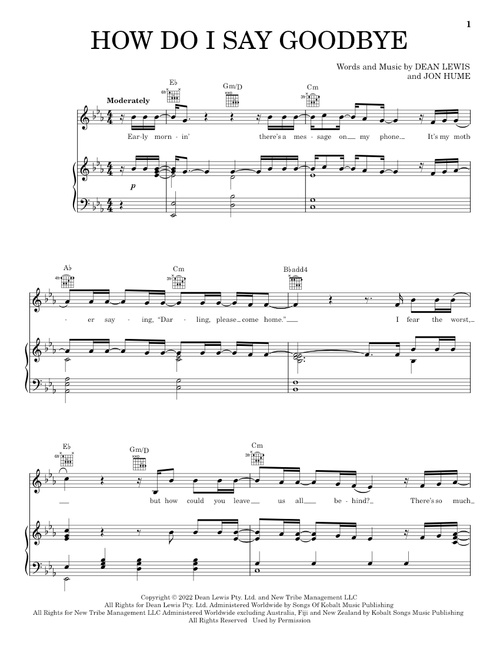 How Do I Say Goodbye - Dean Lewis (Piano-Vocal-Guitar)