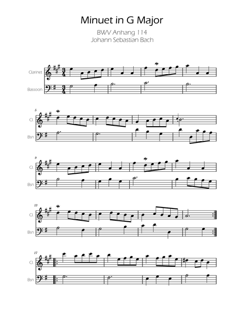 Minuet in G major BWV Anh. 114 - Bach - Clarinet and Bassoon (Arr. Ygor Nunes) - Johann Sebastian Bach (Instrumental Duet)