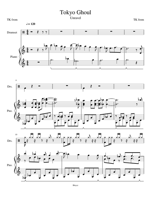Tokyo Ghoul unravel drum piano