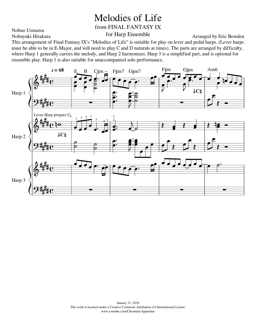 Final Fantasy IX - Melodies of Life - Harp Duet Sheet Music with