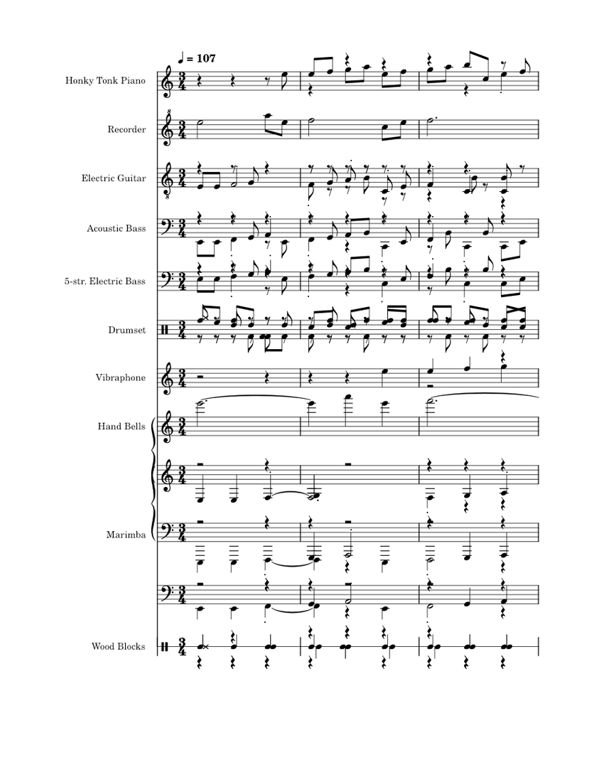Buzz_Chord SelfSimilar Sheet music for Piano, Vibraphone, Guitar, Bass