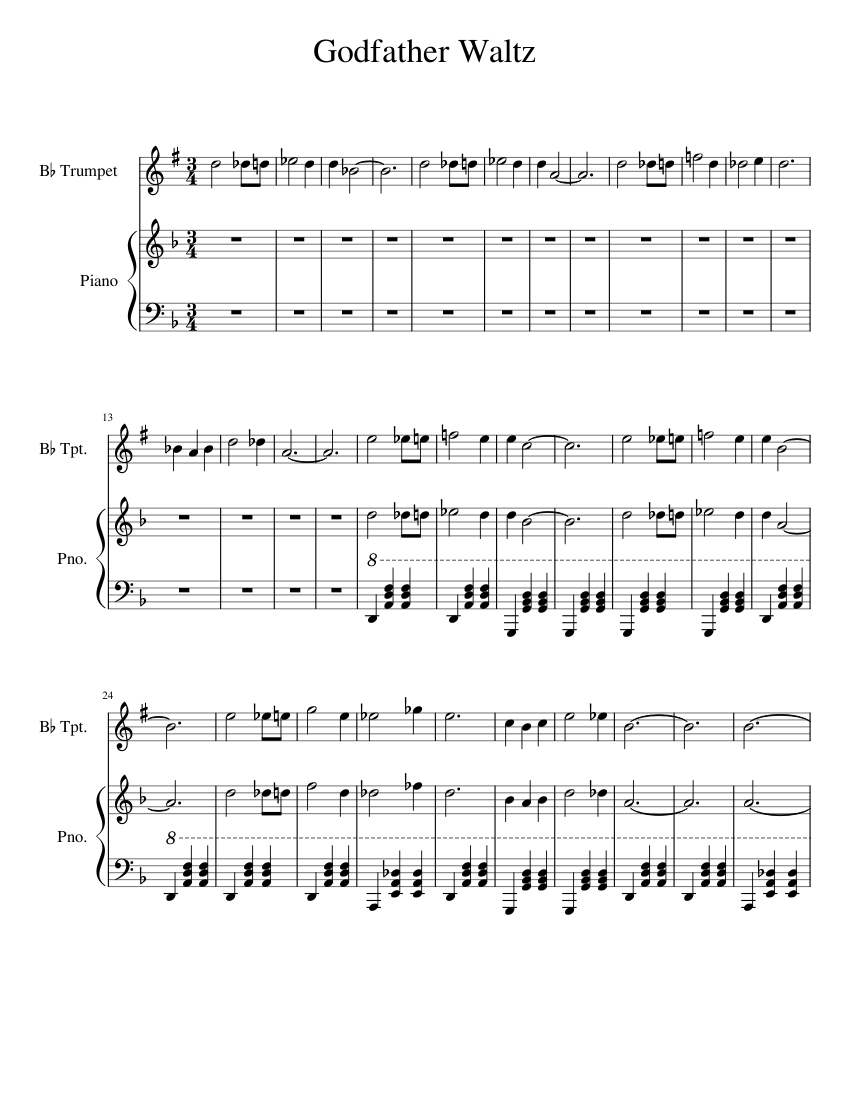 Godfather Waltz Sheet music for Piano Trumpet in b flat Solo Musescore