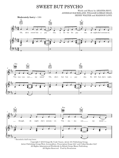 Sweet but psycho - Ava Max (Piano-Vocal-Guitar)