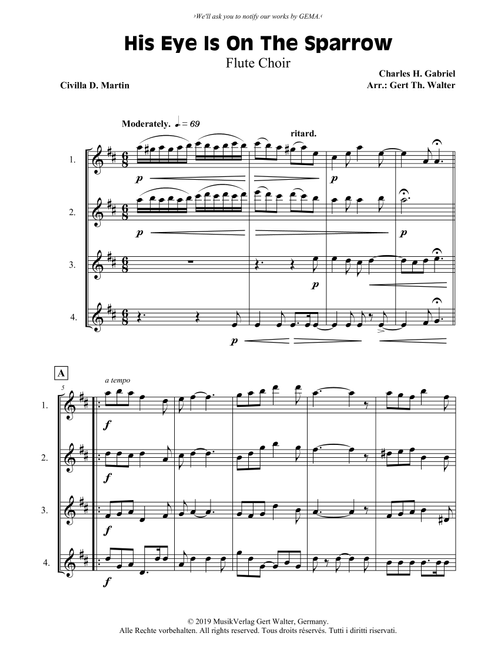 His Eye Is On The Sparrow (Arr. Gert Th. Walter) - Charles H Gabriel (Woodwind Ensemble)