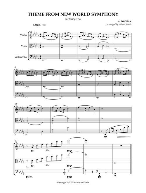 Theme from New World Symphony (Arr. Adrian Varela) - DVORAK (String Ensemble)