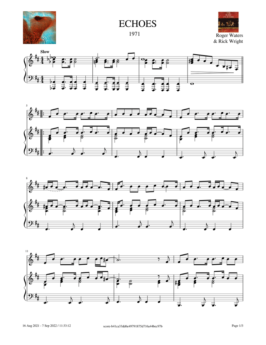Echoes Pink Floyd Sheet music for Piano, Vocals (PianoVoice)