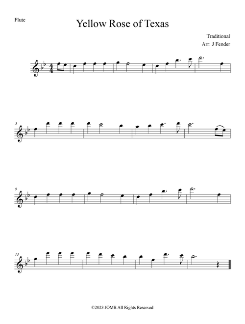 Yellow Rose of Texas (Arr. Jerremy Fender) - Traditional (Flute and Piano)