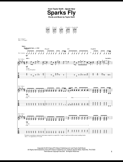 Sparks Fly - Taylor Swift (Guitar Tab)
