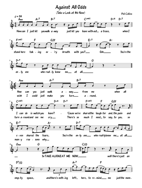 Against All Odds (Take A Look At Me Now) (Lead sheet with lyrics )