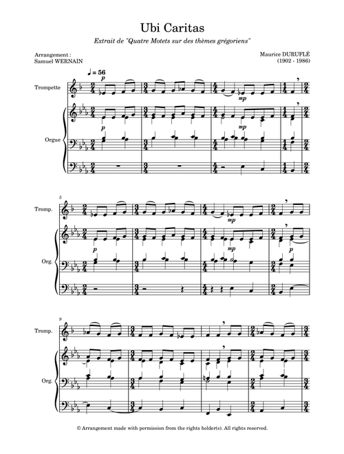 Ubi Caritas (Arr. Samuel Wernain) - Maurice Durufle (Trumpet and Piano)