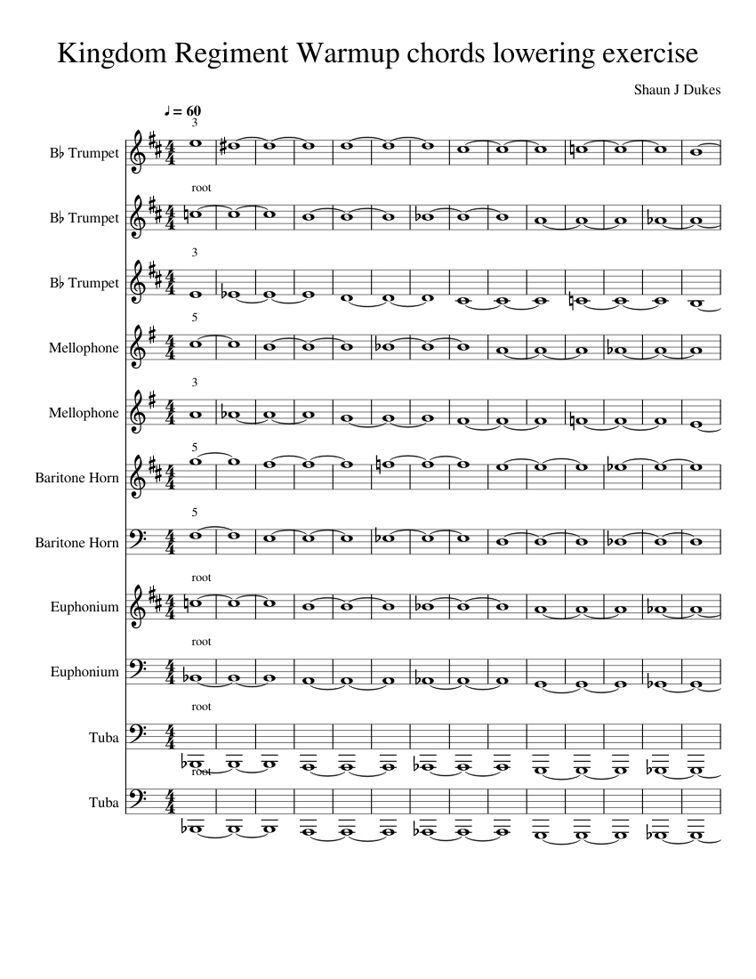 Kingdom Regiment Warmup chords lowering exercise Sheet music for