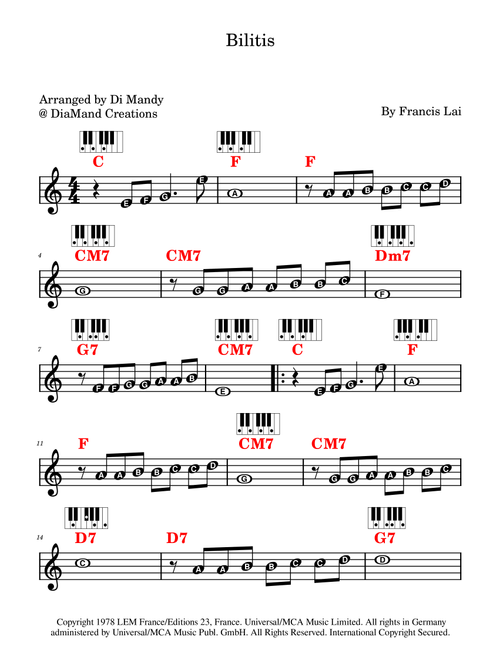 Bilitis (Theme From) (Arr. Dianne Mandy) - Sarah Brightman (Lead Sheet - Fake Book)