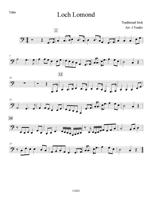 Loch Lomond (Solo Tuba with Piano Accompaniment) (Arr. Jerremy Fender) - Traditional (Tuba and Piano)