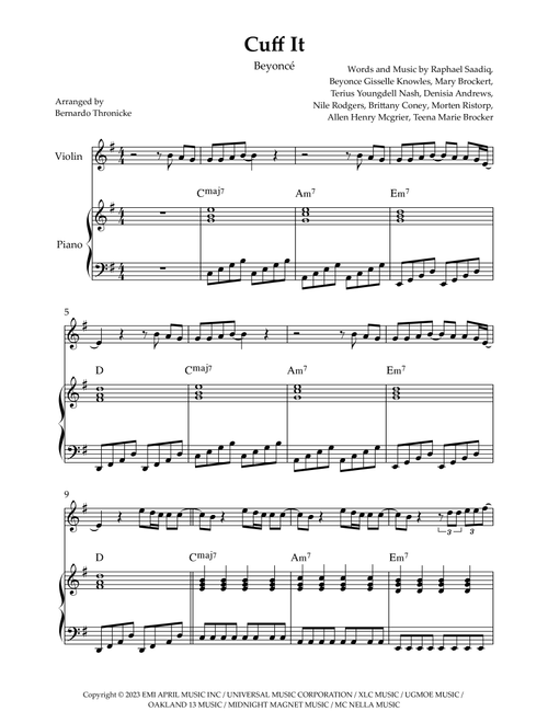 Cuff It (Arr. Bernardo Thronicke) - Beyonce (Violin and Piano)