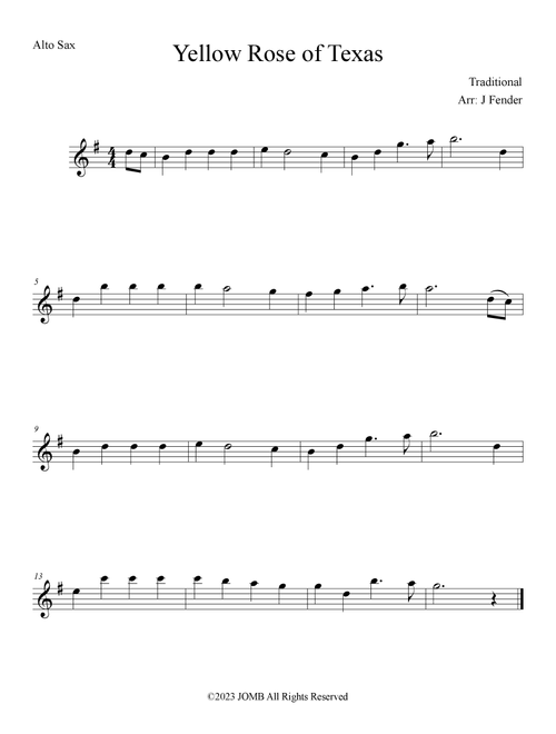 Yellow Rose of Texas (Arr. Jerremy Fender) - Traditional (Alto Sax and Piano)