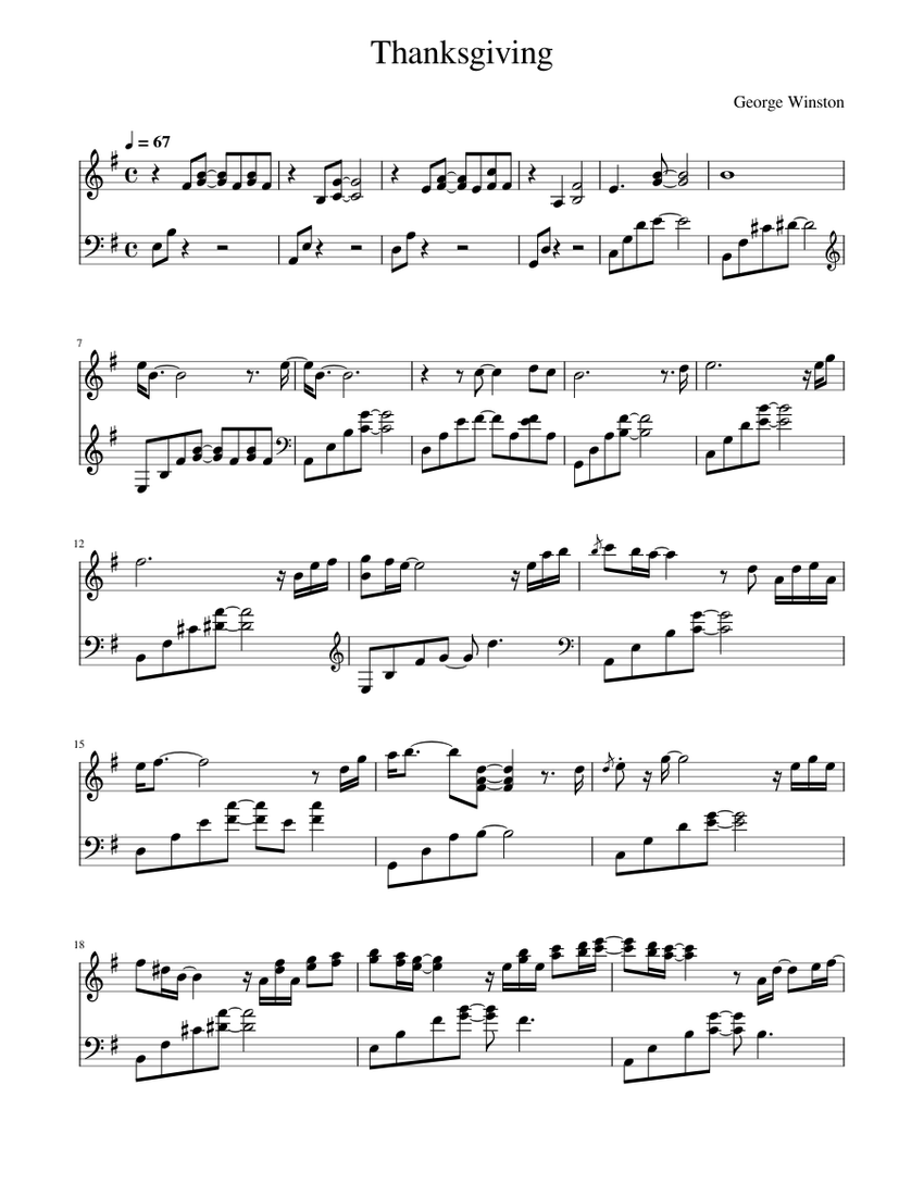 Thanksgiving - George Winston Sheet Music for Piano (Solo Thanksgiving - George Winston Sheet Music for Piano (Solo