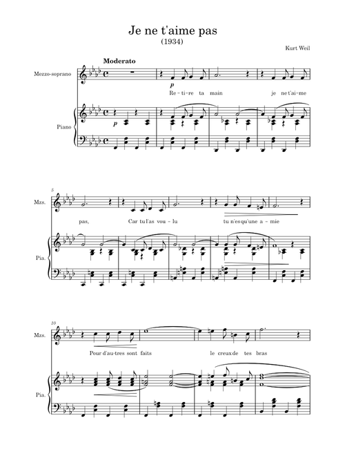 Youkali – Kurt Weill Kurt Weill - Je ne t'aime pas