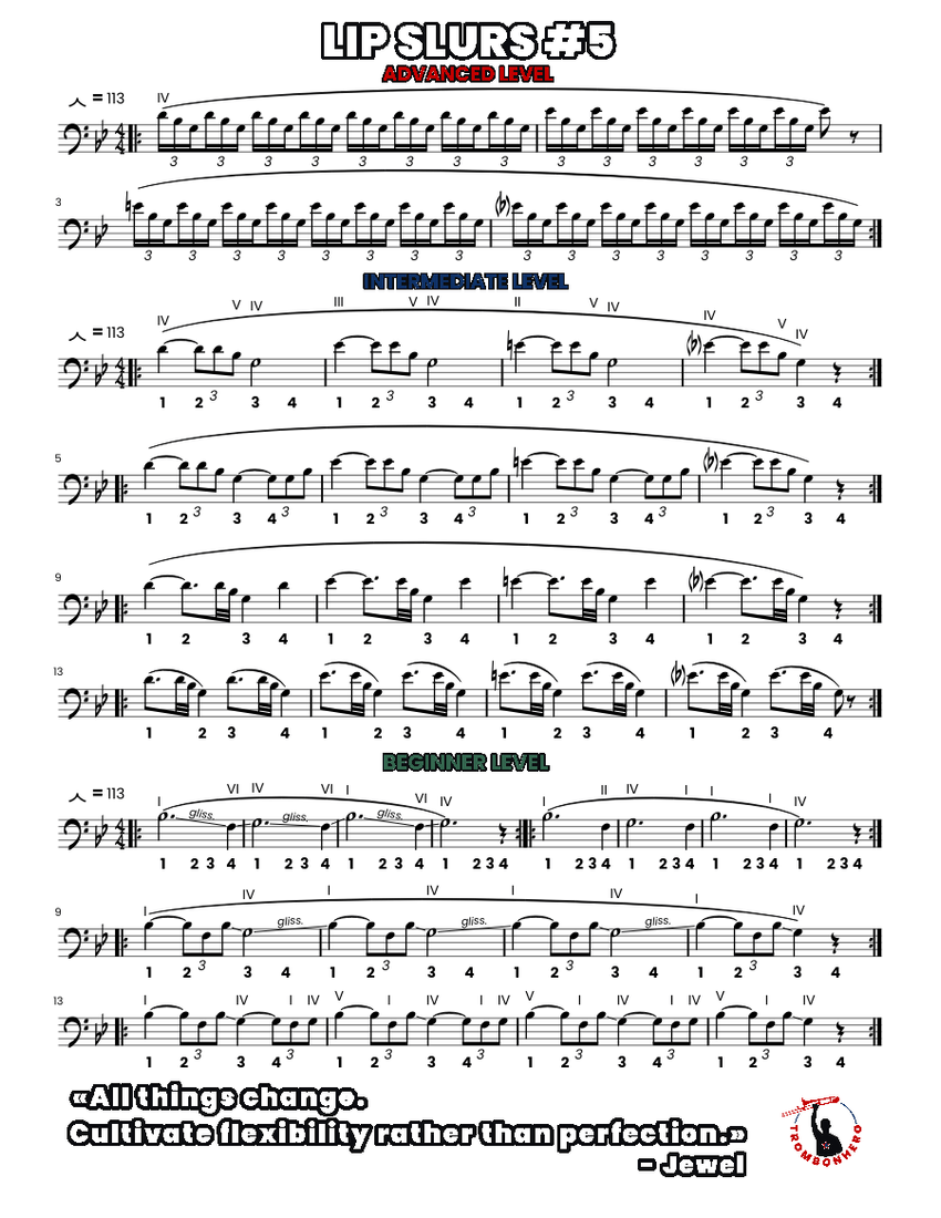 "Lip Slurs 5" Trombonhero Trombone Score Exercise Play Along