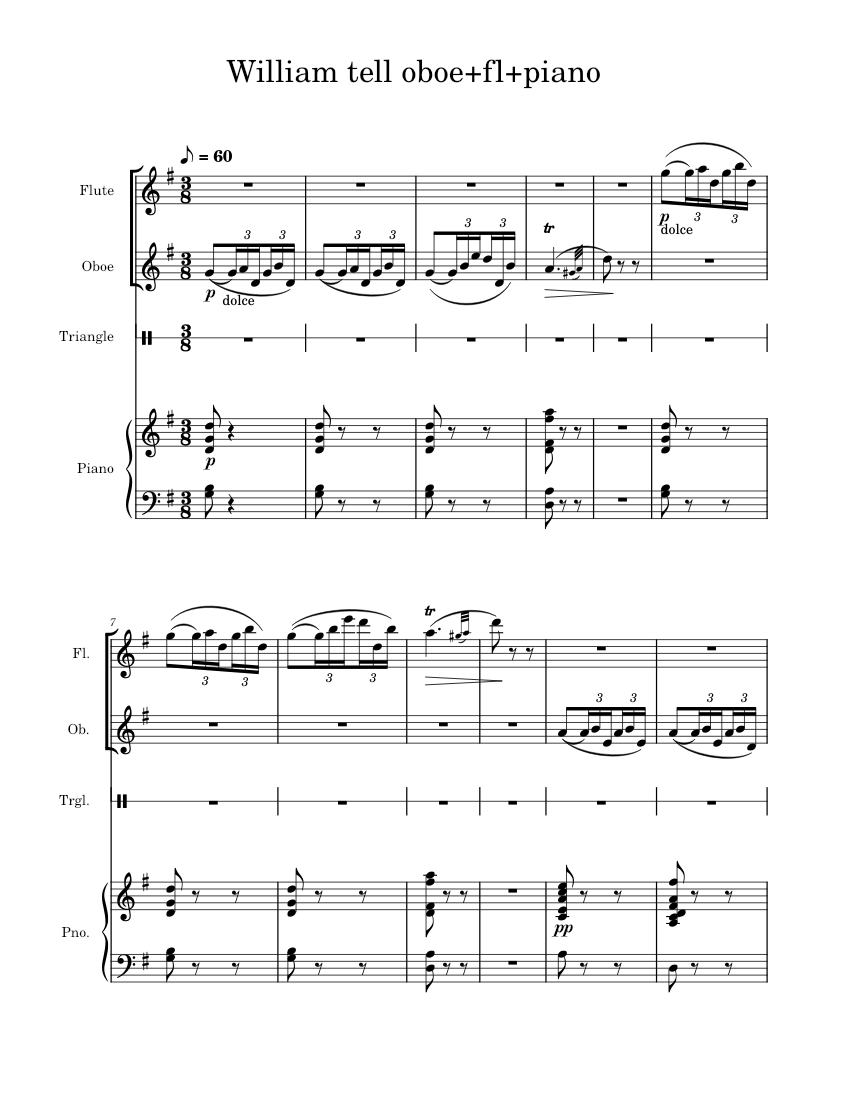William Tell Overture Gioacchino Rossini William tell oboe+fl+piano Sheet music for Piano
