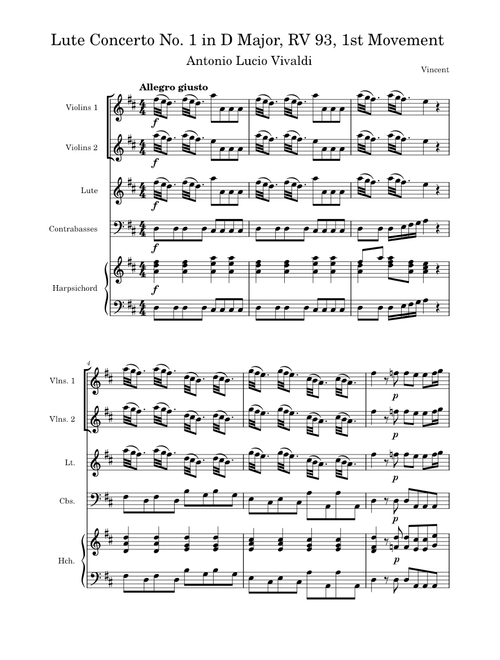 Vivaldi - Lute Concerto No. 1 in D Major, RV 93, 1st Movement