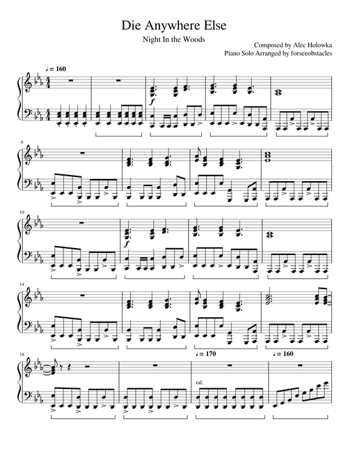 "Die Anywhere Else" from Night in the Woods [Piano Solo]
