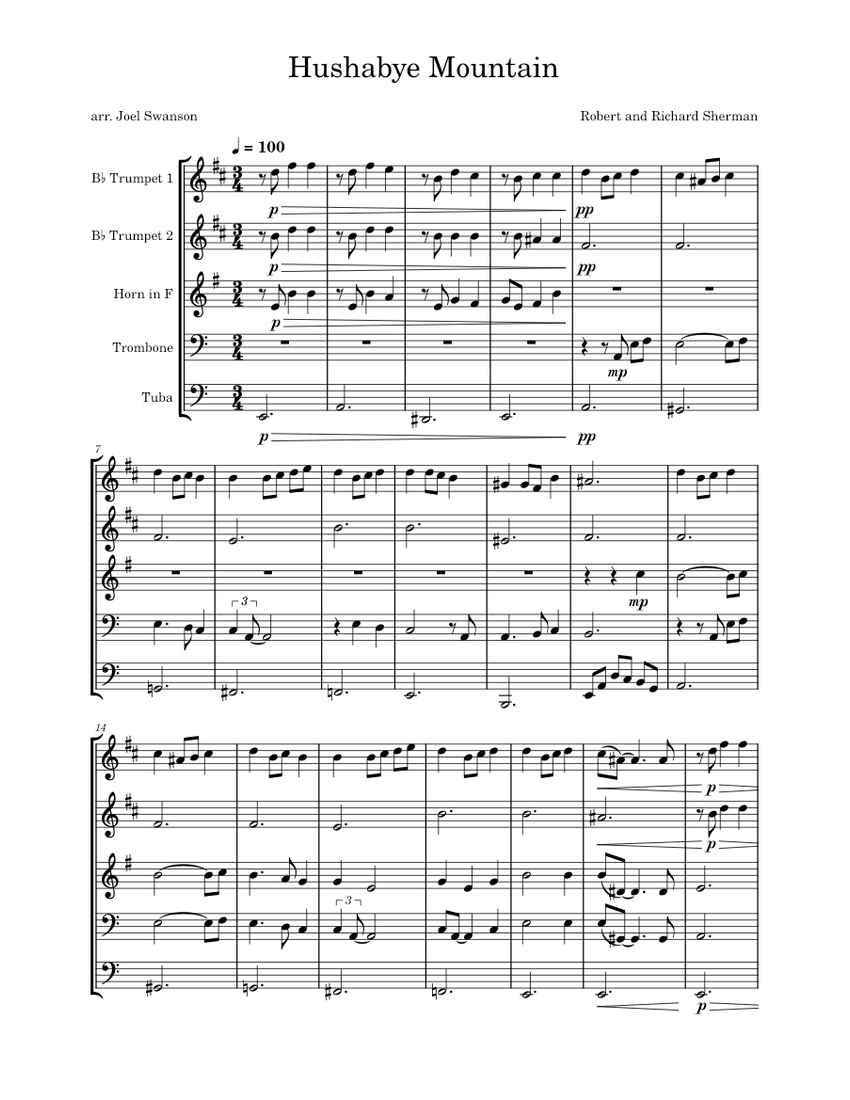Hushabye Mountain Sheet music for Trombone, Tuba, Trumpet in b-flat ...