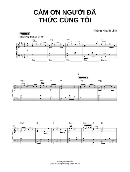 Cảm Ơn Người Đã Thức Cùng Tôi - Phùng Khánh Linh (Piano)
