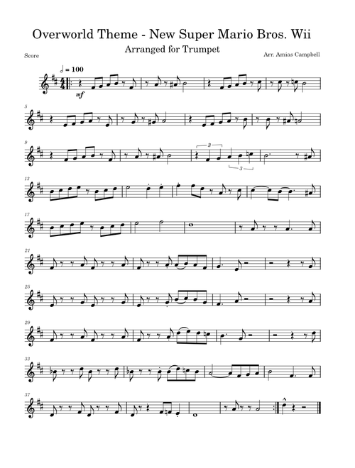 Overworld Theme - New Super Mario Bros. Wii, Arranged for Trumpet
