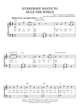Free Tears for Fears sheet music | Download PDF or print on
