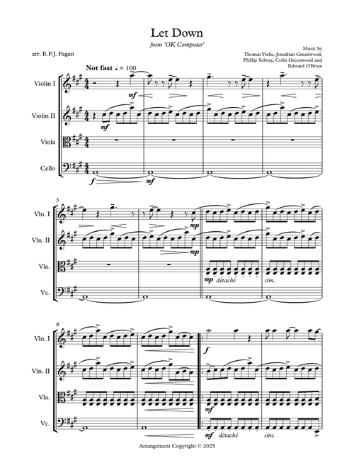 Let Down (Arr. E.F.J. Fagan) - Radiohead (String Quartet)