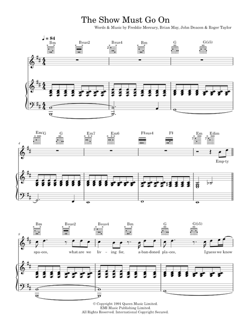 The show must go on - Queen (Piano-Vocal-Guitar (Piano Accompaniment))