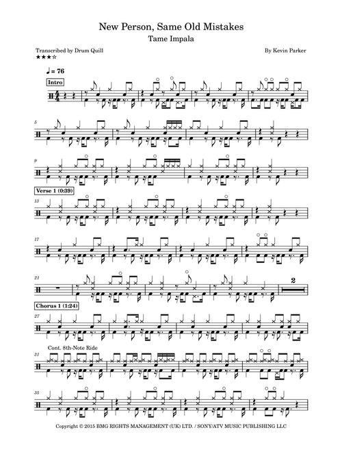 New Person, Same Old Mistakes (Arr. Drum Quill) - Tame Impala (Drums)